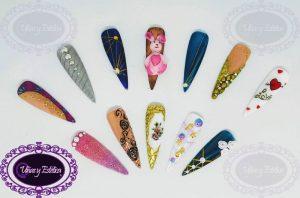 Varios diseños nail art con distintos materiales